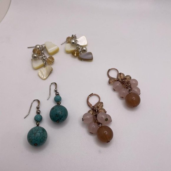 Lot Of 3 Costume Earrings Pierced Dangle Drop Some Bead / Beaded - Picture 2 of 9